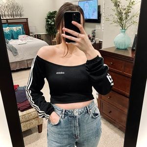Adidas unique off-shoulder jersey long sleeve crop